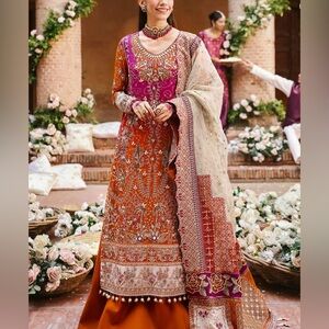 Pakistani branded two toned Elegant Multicolor Embroidered Dress